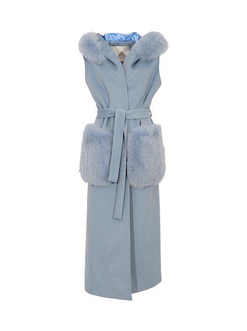 Cappotto gilet CD1204 effetto lana con pelliccia di volpe Polvere YES LONDON | CD1204POLVERE